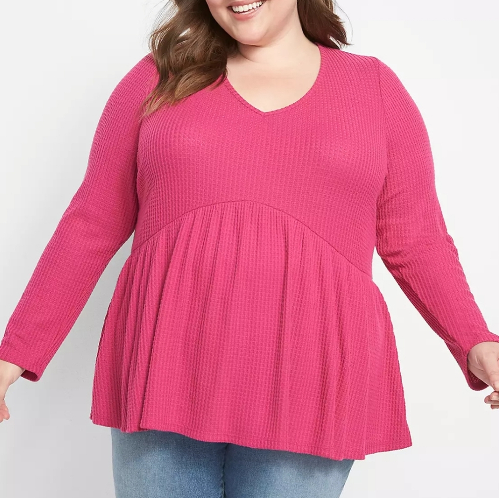 NWOT Lane Bryant Thermal Peplum Babydoll Hacci Longsleeve Swing Top